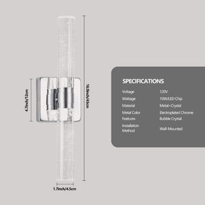 English Elm Same Chrome Dual Light Sconce with Bubble Crystal Tubes for Bathroom or Hallway Walls W1340P339584
