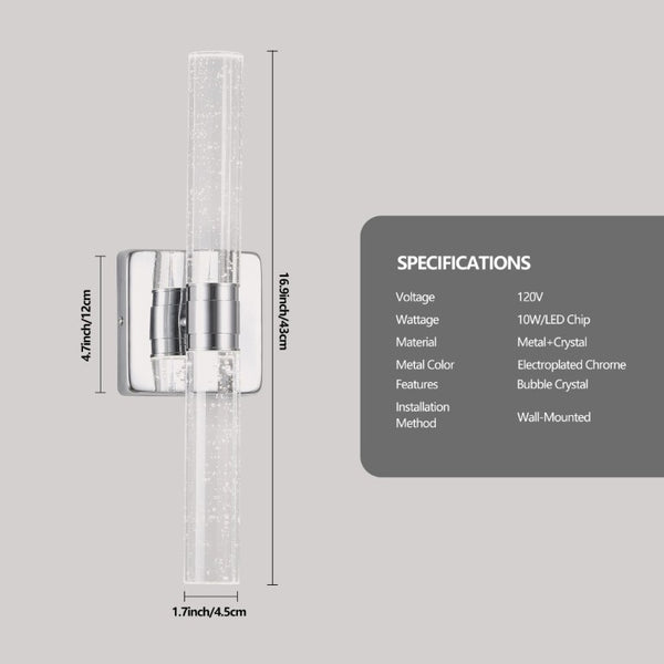 English Elm Same Chrome Dual Light Sconce with Bubble Crystal Tubes for Bathroom or Hallway Walls W1340P339584
