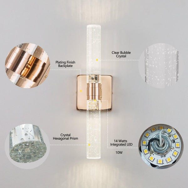 English Elm (same Gold Plated Crystal Bubble 2-light Wall Sconce for Bathroom Bedroom Hallway Glam W1340P339585
