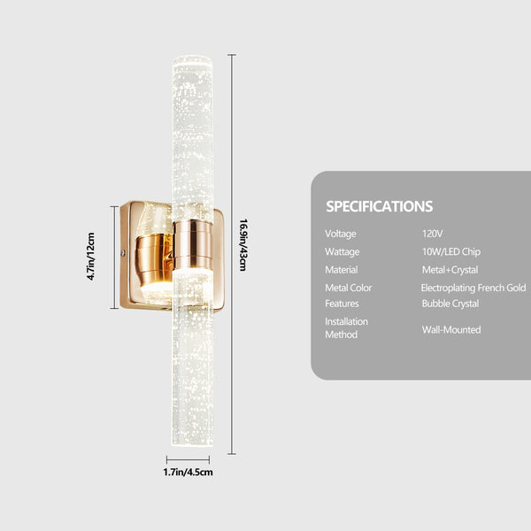 English Elm (same Gold Plated Crystal Bubble 2-light Wall Sconce for Bathroom Bedroom Hallway Glam W1340P339585
