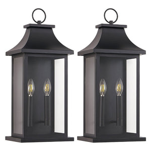 English Elm 2-Pack Lantern Outdoor Wall Sconces Black Metal Tempered Glass Porch Entryway Lights W1340P379243