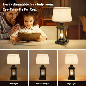 English Elm 20.5In Matte Black Alloy Farmhouse Lamp with Linen Shade Touch Dimmer and USB Charging W1340P379390