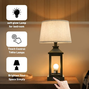 English Elm 20.5In Matte Black Alloy Farmhouse Lamp with Linen Shade Touch Dimmer and USB Charging W1340P379390