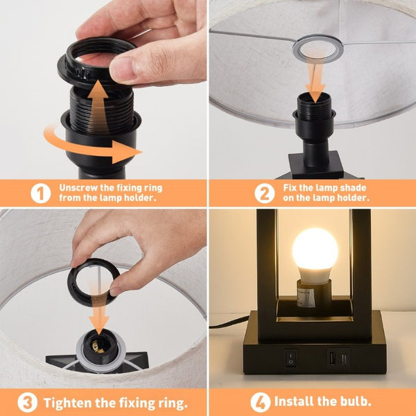 English Elm 20.5In Matte Black Alloy Farmhouse Lamp with Linen Shade Touch Dimmer and USB Charging W1340P379390