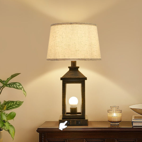 English Elm 20.5In Matte Black Gold Alloy Table Lamp Set Two Dimmable Touch Linen Shade Farmhouse W1340P379391