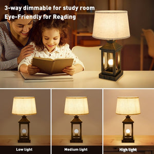English Elm 20.5In Matte Black Gold Alloy Table Lamp Set Two Dimmable Touch Linen Shade Farmhouse W1340P379391