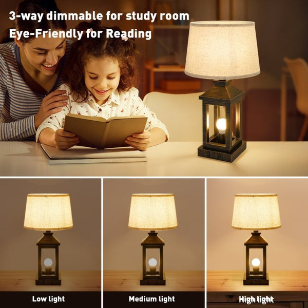 English Elm 20.5In Matte Black Gold Alloy Table Lamp Set Two Dimmable Touch Linen Shade Farmhouse W1340P379391