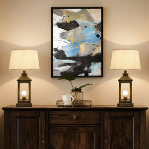 English Elm 20.5In Matte Black Gold Alloy Table Lamp Set Two Dimmable Touch Linen Shade Farmhouse W1340P379391