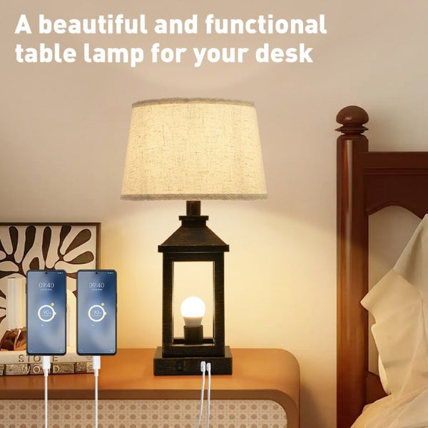 English Elm 20.5In Matte Black Gold Alloy Table Lamp Set Two Dimmable Touch Linen Shade Farmhouse W1340P379391