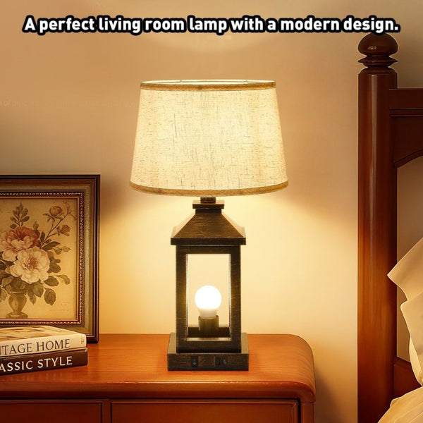 English Elm 20.5In Matte Black Gold Alloy Table Lamp Set Two Dimmable Touch Linen Shade Farmhouse W1340P379391