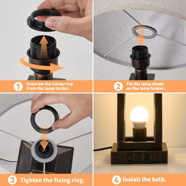 English Elm 20.5In Matte Black Gold Alloy Table Lamp Set Two Dimmable Touch Linen Shade Farmhouse W1340P379391