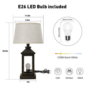English Elm 20.5In Matte Black Gold Alloy Table Lamp Set Two Dimmable Touch Linen Shade Farmhouse W1340P379391