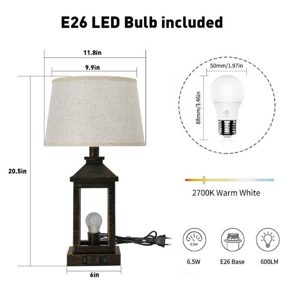 English Elm 20.5In Matte Black Gold Alloy Table Lamp Set Two Dimmable Touch Linen Shade Farmhouse W1340P379391