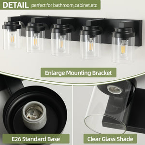 English Elm 5-Light Matte Black Vanity Bar Fixture Clear Glass Globes Modern Farmhouse Wall Sconce W1340P380160