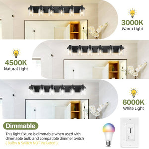 English Elm 6 Light Matte Black Vanity Bar Fixture with Clear Glass Shades for Modern Bathrooms W1340P380161
