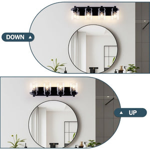 English Elm 4 Light Matte Black Vanity Fixture Globe Clear Glass Shades Industrial Bathroom Wall W1340P425349