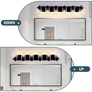 English Elm 6 Globe Vanity Light Matte Black Metal Bar with Clear Glass Shades for Bathroom Mirror W1340P425351
