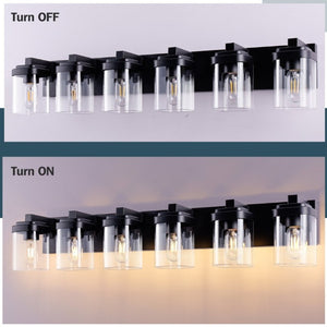 English Elm 6 Globe Vanity Light Matte Black Metal Bar with Clear Glass Shades for Bathroom Mirror W1340P425351