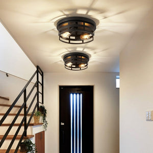English Elm 2-Light Matte Black Cage Flush Mount Fixture Industrial Farmhouse Ceiling Light 2 Pack W1340P425352