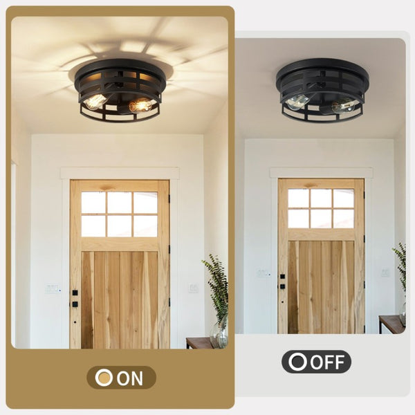 English Elm 2-Light Matte Black Cage Flush Mount Fixture Industrial Farmhouse Ceiling Light 2 Pack W1340P425352