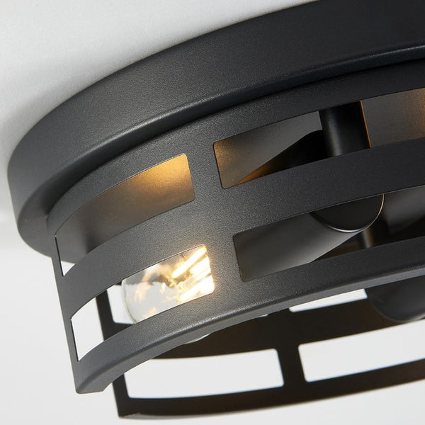 English Elm 2-Light Matte Black Cage Flush Mount Fixture Industrial Farmhouse Ceiling Light 2 Pack W1340P425352