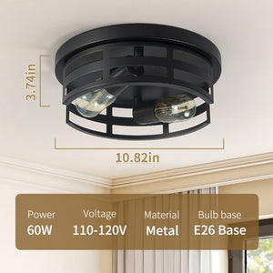 English Elm 2-Light Matte Black Cage Flush Mount Fixture Industrial Farmhouse Ceiling Light 2 Pack W1340P425352