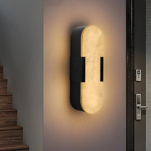 English Elm 13.8 Inch Marble Wall Sconces Set Matte Black Iron LED Vanity Lighting for Modern Interiors W1340P430905