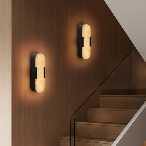 English Elm 13.8 Inch Marble Wall Sconces Set Matte Black Iron LED Vanity Lighting for Modern Interiors W1340P430905