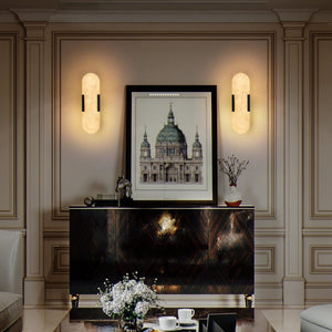 English Elm 13.8 Inch Marble Wall Sconces Set Matte Black Iron LED Vanity Lighting for Modern Interiors W1340P430905