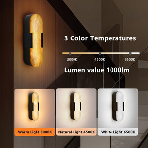 English Elm 13.8 Inch Marble Wall Sconces Set Matte Black Iron LED Vanity Lighting for Modern Interiors W1340P430905