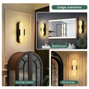English Elm 13.8 Inch Marble Wall Sconces Set Matte Black Iron LED Vanity Lighting for Modern Interiors W1340P430905