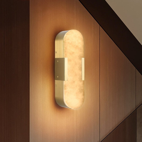English Elm 13.8 Inch Natural Marble Wall Sconces Matte Gold LED Set for Vanity and Hallway W1340P430906