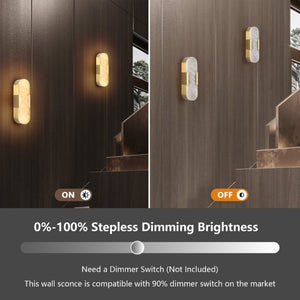 English Elm 13.8 Inch Natural Marble Wall Sconces Matte Gold LED Set for Vanity and Hallway W1340P430906