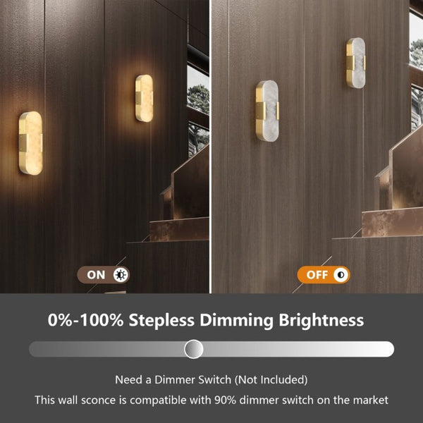English Elm 13.8 Inch Natural Marble Wall Sconces Matte Gold LED Set for Vanity and Hallway W1340P430906