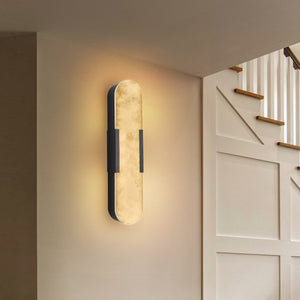 English Elm 19.7 Inch Alabaster Marble Wall Sconces Set of Two with Matte Black Iron Frame W1340P430907