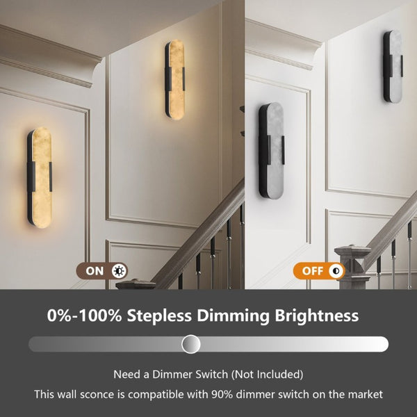 English Elm 19.7 Inch Alabaster Marble Wall Sconces Set of Two with Matte Black Iron Frame W1340P430907