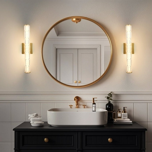 English Elm 19.7 Inch Gold Iron K9 Crystal LED Wall Sconces Set of 2 for Vanity or Hallway W1340P430910