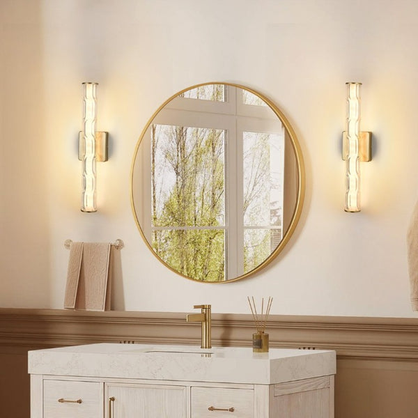 English Elm 19.7 Inch Gold Iron K9 Crystal LED Wall Sconces Set of 2 for Vanity or Hallway W1340P430910