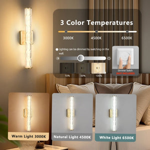 English Elm 19.7 Inch Gold Iron K9 Crystal LED Wall Sconces Set of 2 for Vanity or Hallway W1340P430910