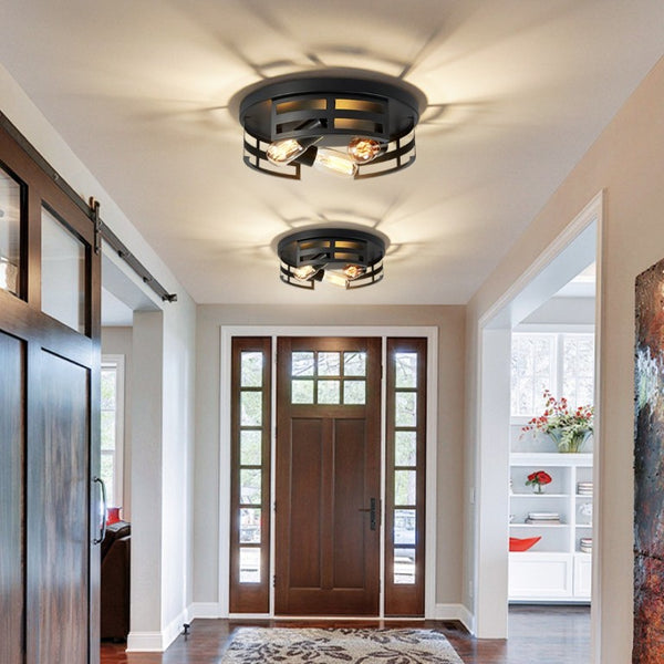 English Elm 13 Inch Matte Black Three Light Flush Mount Farmhouse Ceiling Fixture Set of Two W1340P437372