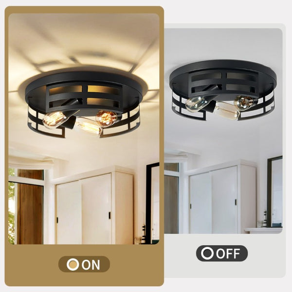 English Elm 13 Inch Matte Black Three Light Flush Mount Farmhouse Ceiling Fixture Set of Two W1340P437372