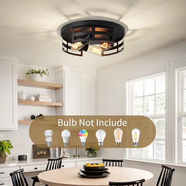 English Elm 13 Inch Matte Black Three Light Flush Mount Farmhouse Ceiling Fixture Set of Two W1340P437372