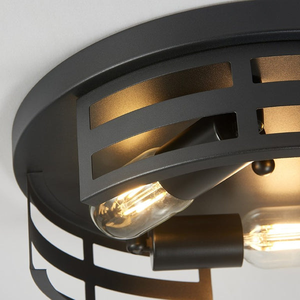 English Elm 13 Inch Matte Black Three Light Flush Mount Farmhouse Ceiling Fixture Set of Two W1340P437372