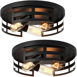 English Elm 13 Inch Matte Black Three Light Flush Mount Farmhouse Ceiling Fixture Set of Two W1340P437372