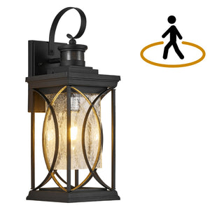 English Elm Motion Sensor Dusk to Dawn Outdoor Sconce Matte Black Lantern with Clear Glass W1340P454694