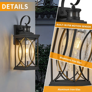 English Elm Motion Sensor Dusk to Dawn Outdoor Sconce Matte Black Lantern with Clear Glass W1340P454694