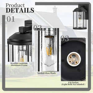 English Elm Outdoor Matte Black Aluminum Lantern Wall Sconces Set of Two with Seeded Glass Panels W1340P454695