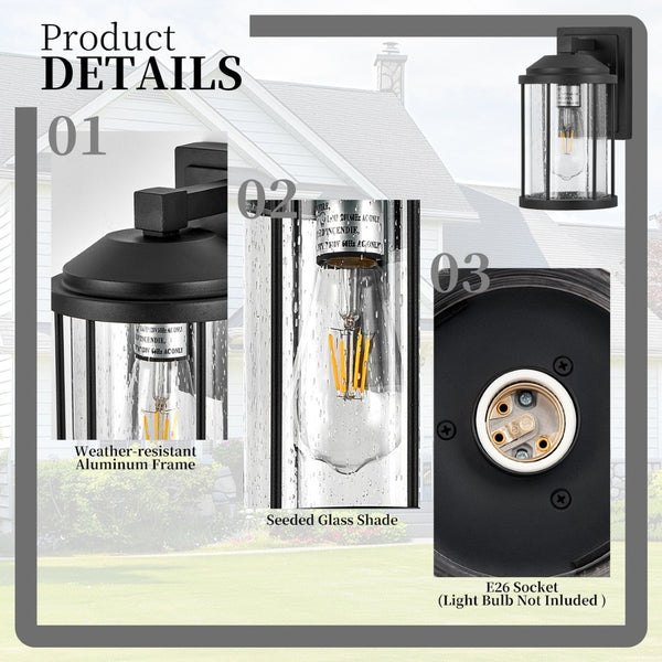 English Elm Outdoor Matte Black Aluminum Lantern Wall Sconces Set of Two with Seeded Glass Panels W1340P454695