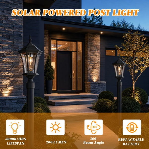 English Elm Solar Lantern Post Light Retro Glass Panel Aluminum Fixture for Garden Patio Yard W1340P454696