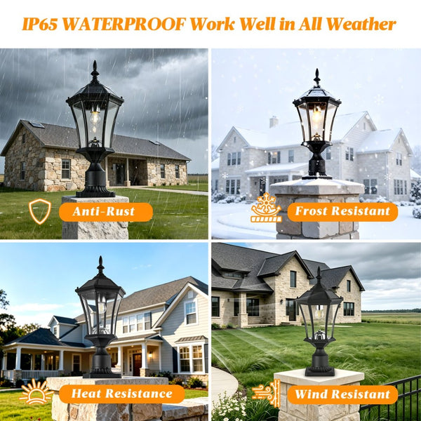 English Elm Solar Lantern Post Light Retro Glass Panel Aluminum Fixture for Garden Patio Yard W1340P454696